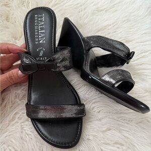 Women’s black and silver wedge sandal
